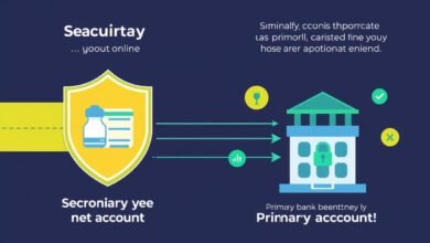 Ilustrasi keamanan akun bank sekunder untuk transaksi online yang aman dengan lapisan perlindungan