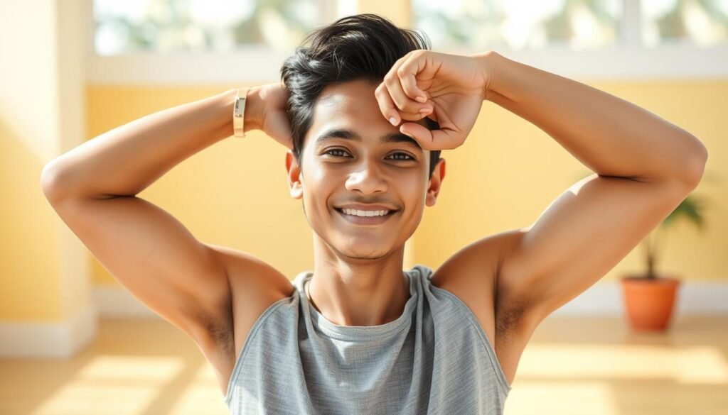 Seseorang dengan tubuh fleksibel setelah rutin menggabungkan workout ringan dan peregangan Seseorang dengan tubuh fleksibel setelah rutin menggabungkan workout ringan dan peregangan