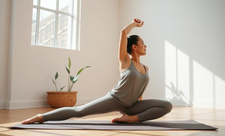 Seseorang melakukan kombinasi workout ringan dan peregangan di ruang terbuka